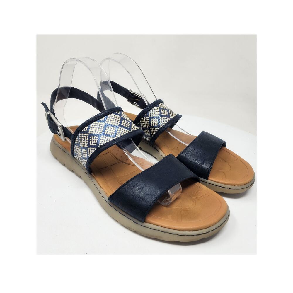 B.O.C. Born Jorunn Slingback Sandals Women 10M Blue Geometric Aztec Rattan Flats